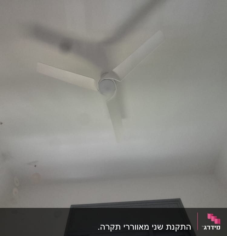 מאוורר תקרה לבן מותקן על תקרה לבנה